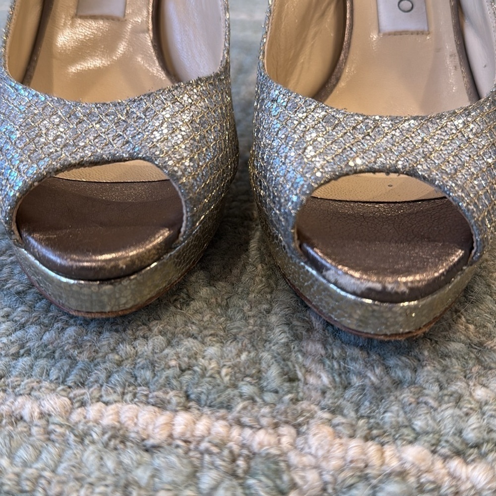 Jimmy Choo Sparkly Silver Heels - Picture 5 of 15